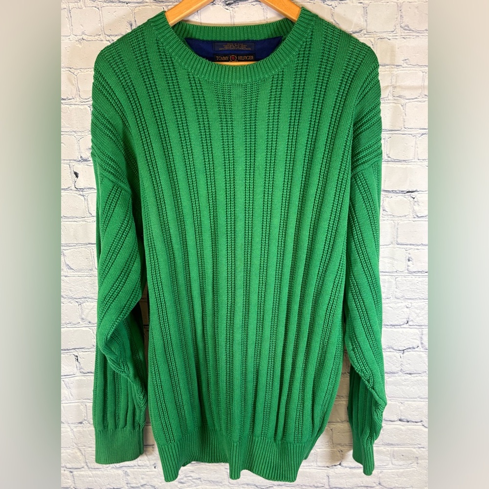 Vintage Tommy Hilfiger Green Cotton Classic Academia Golf Prep School Sweater L